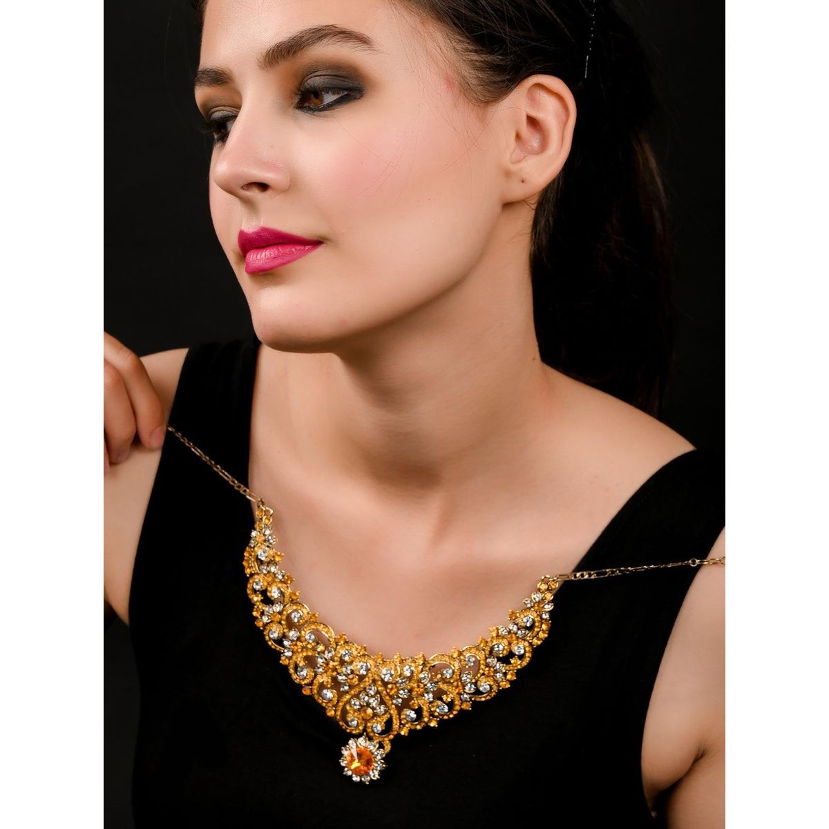 Buy Zaveri Pearls Turquoise Yellow Crystal Choker Necklace & Earring  Set-ZPFK15642 Online