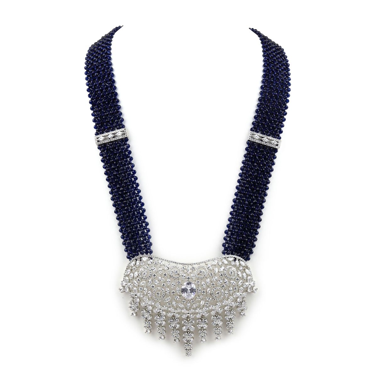 Buy Dark Blue Oval Beads Statement Necklace Multi-Strand Long Chains with  Crystal Charms Pendant at Amazon.in