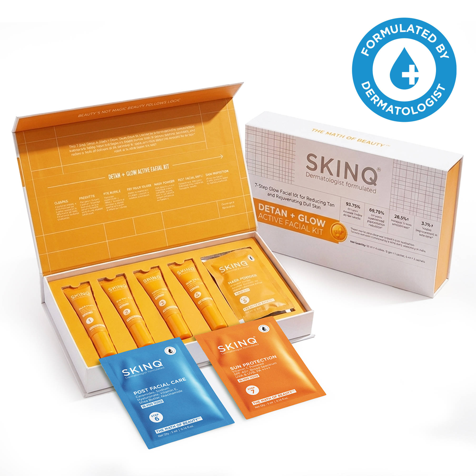 SKINQ Detan & Glow Facial Kit for Dull & Tanned Skin, 7-Step At-Home Facial, Instant Glowing Skin