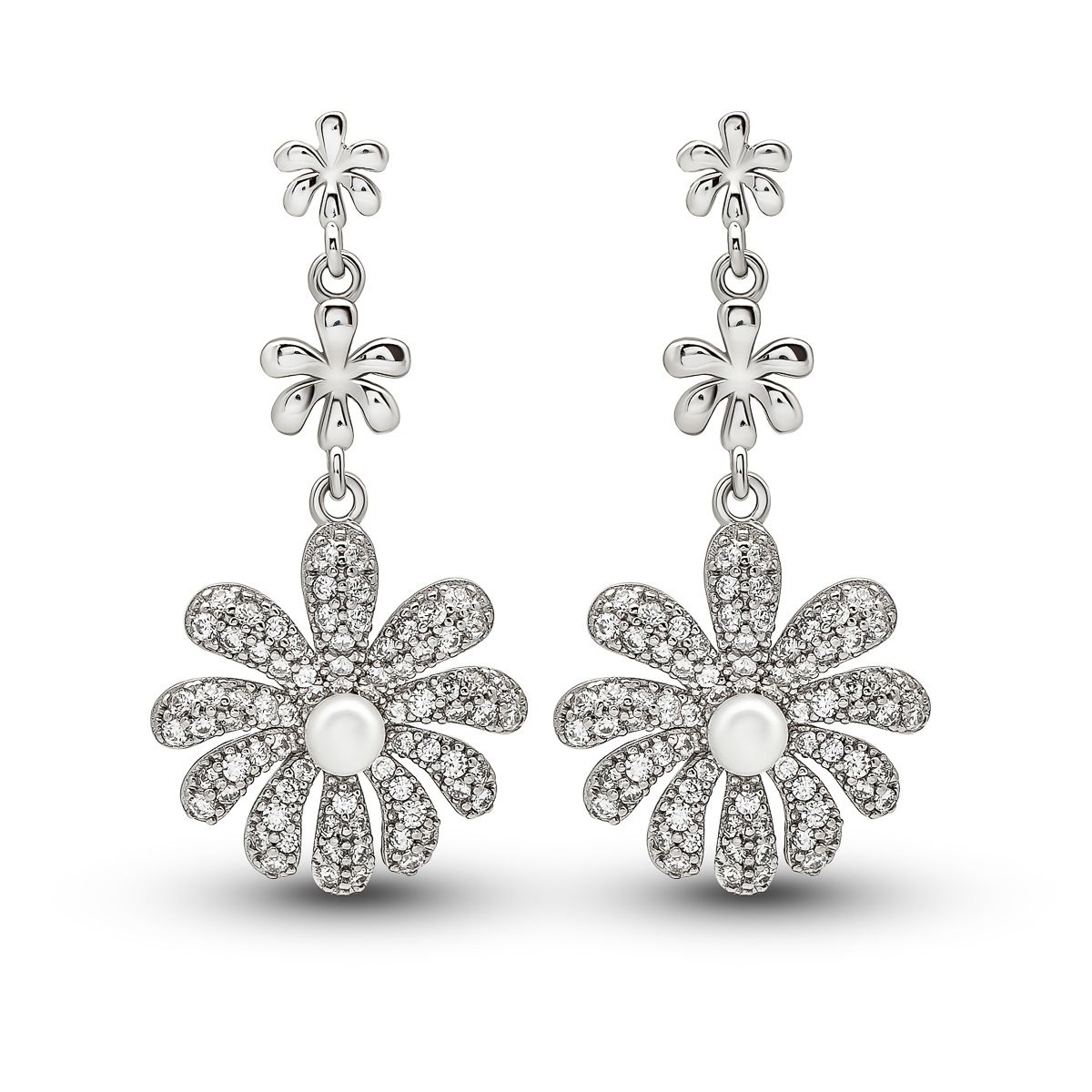 Buy SILBERRY 925 Sterling Silver Dangling Flower Earrings For