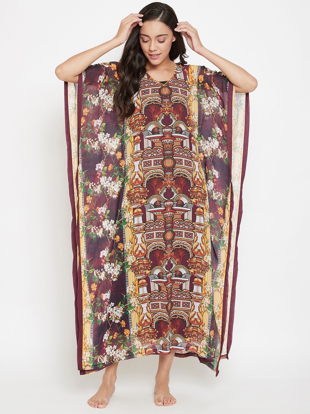 RUBY KAFTAN - MAROON MULTICOLOUR