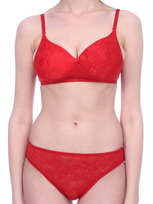 Buy Bralux Padded Cherry Bra with Detachable Strap and Trasperent Belt Free  with size B Cup;Fabric Lace Color Red (Size-38B) Online at Low Prices in  India 