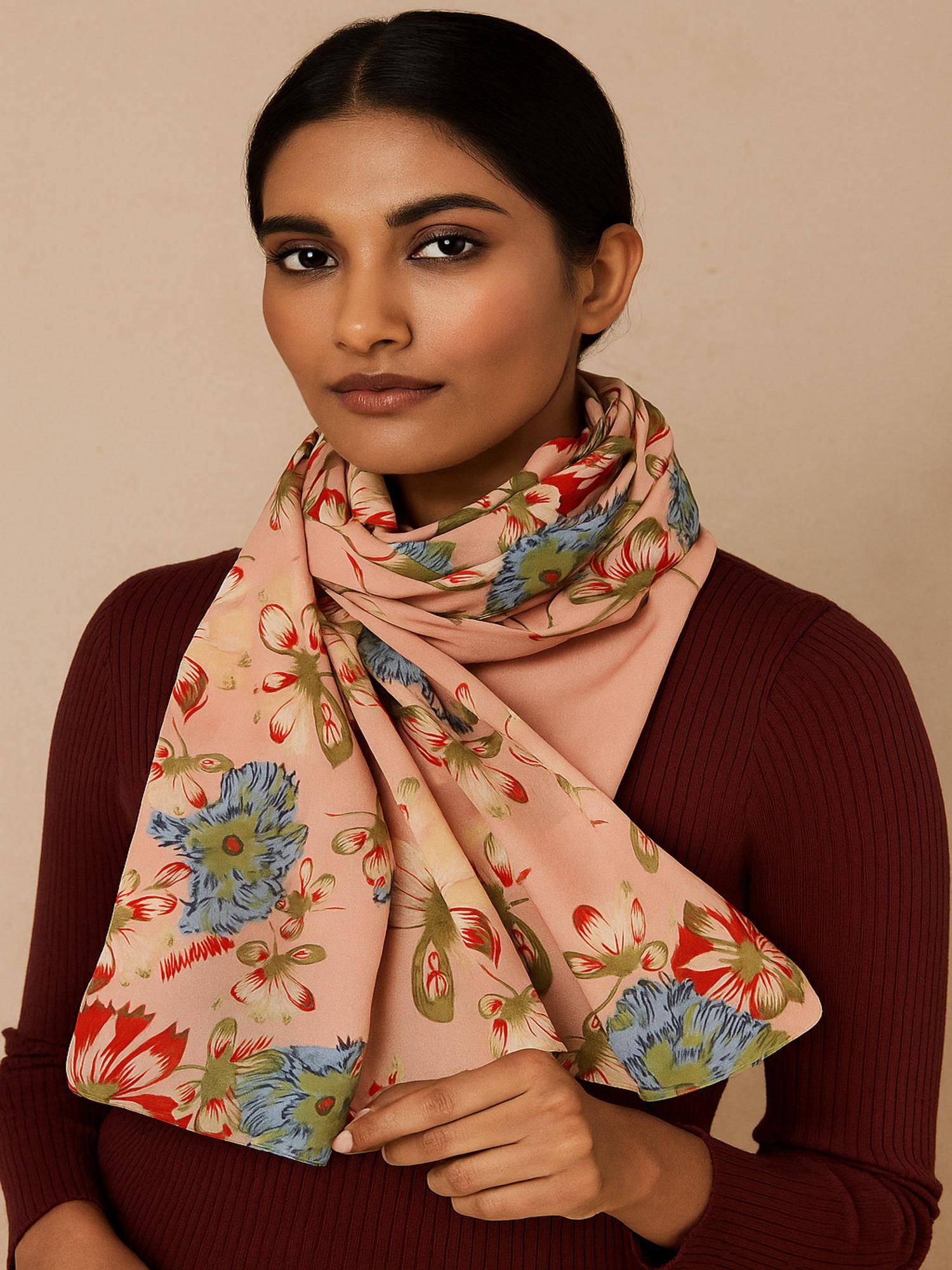 Jewelz Women Peach Floral Fashion Stole