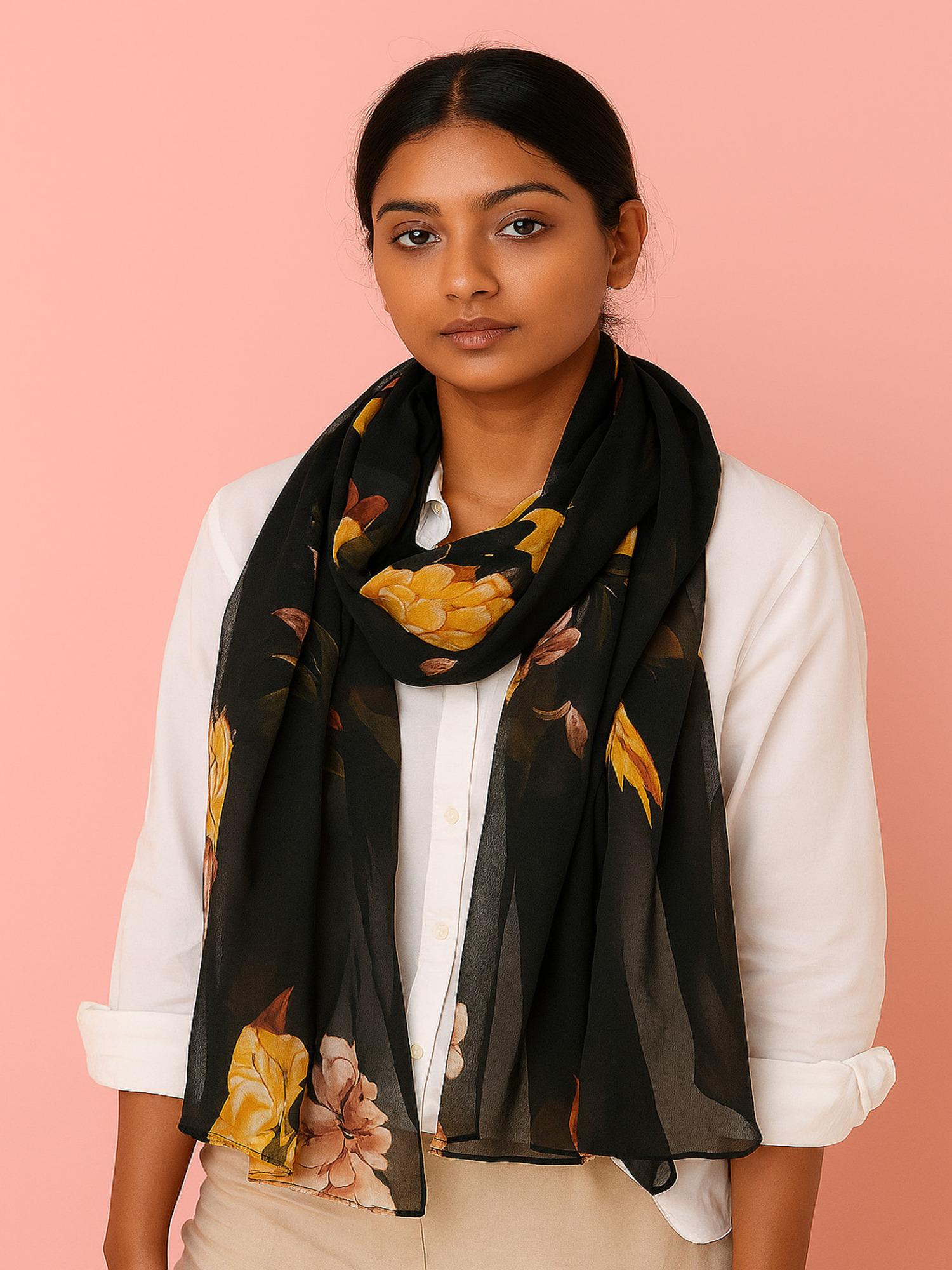 Buy Jewelz Women Premium Black Floral Stole Online