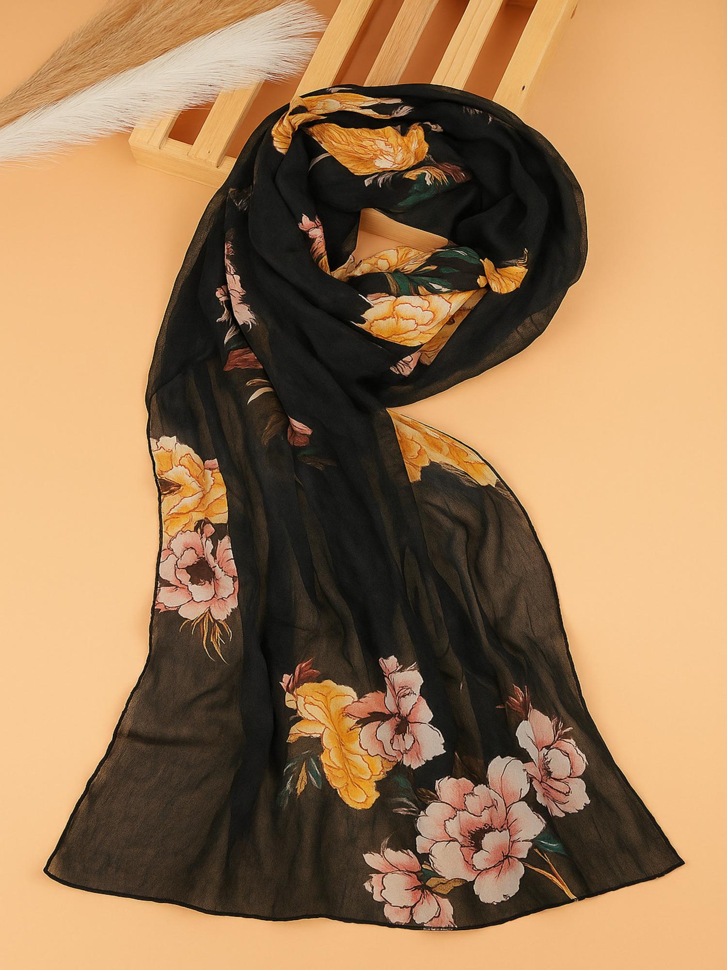 Buy Jewelz Women Premium Black Floral Stole Online