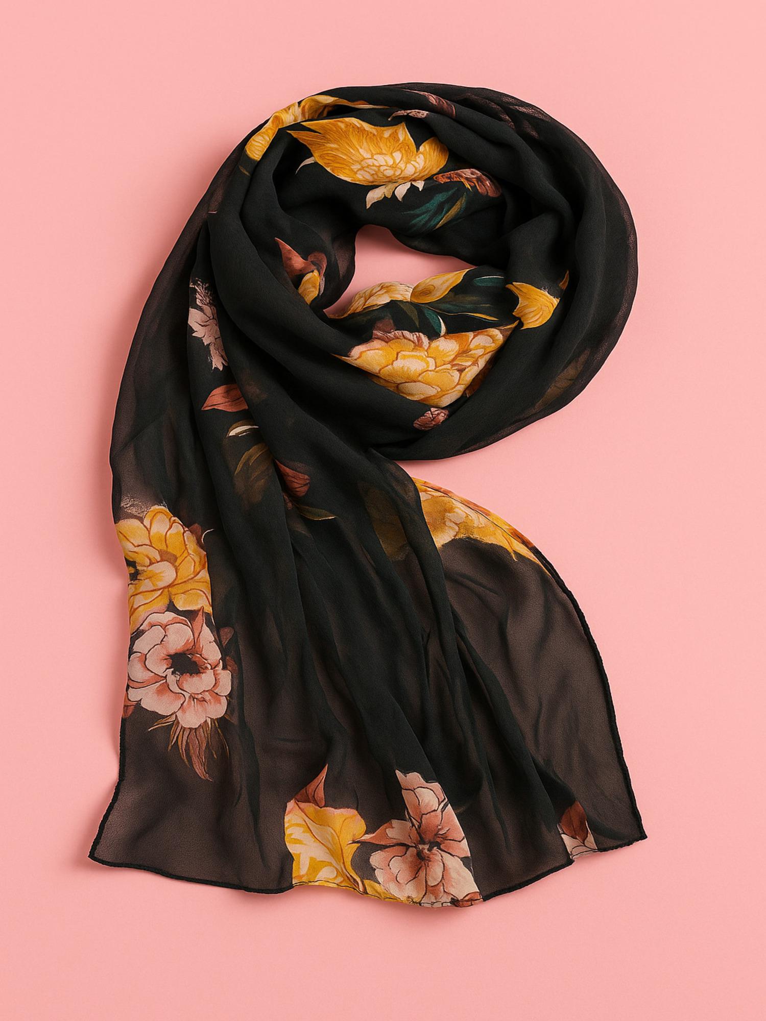 Buy Jewelz Women Premium Black Floral Stole Online