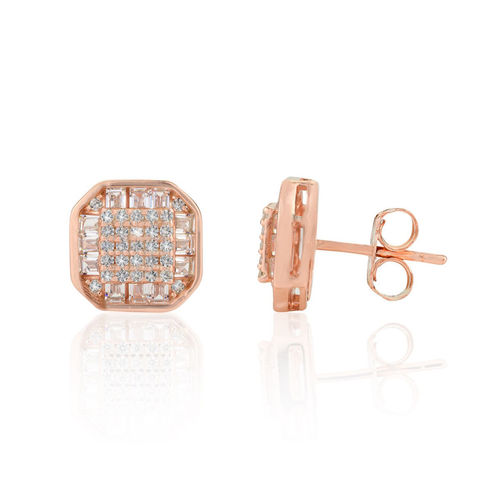 Buy METALM Baguette Rose Gold Dainty Studs Earrings in Silver Online