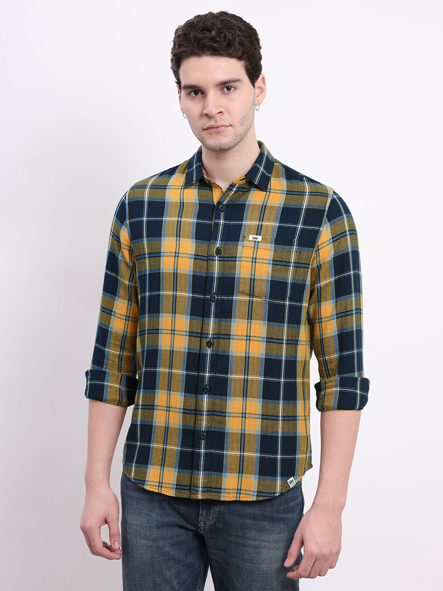Buy Lee Men Checks Yellow Slim Fit Shirt Online