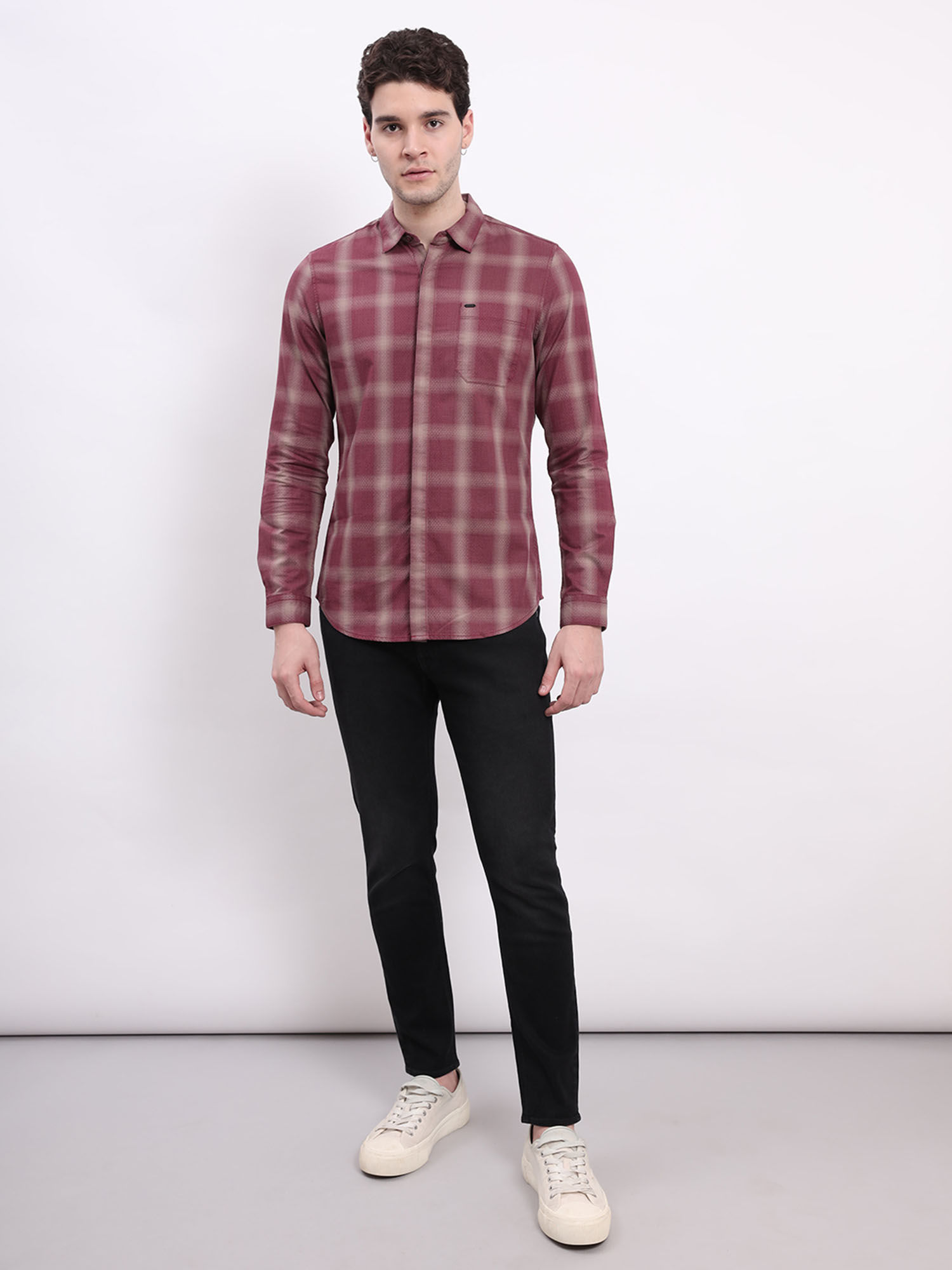 【DEARMINE】Maroon Check Shirt DRIP CHECK UNISEX HOODIE - MAROON | Drip Check