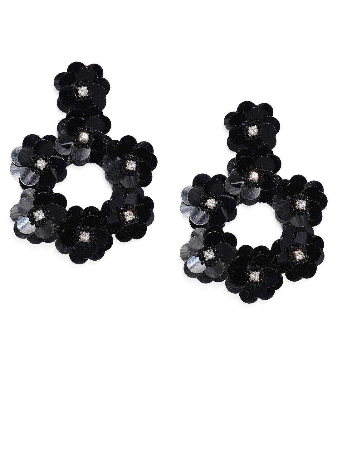 Toniq Black Sequined Floral Drop Earrings Buy Toniq Black Sequined