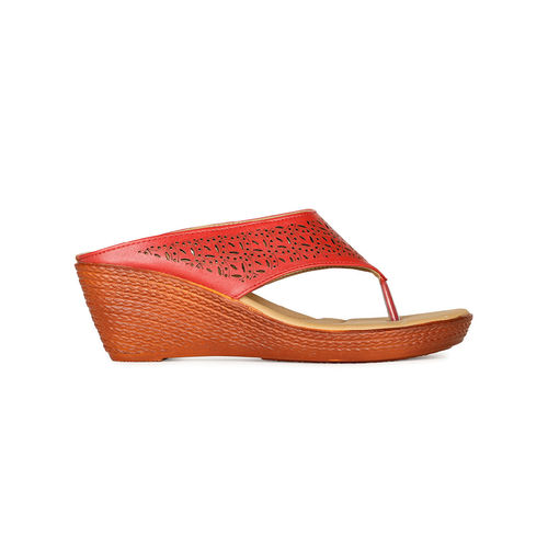 Bata Women Slip-On Self- Design Wedges- Red (UK 4)