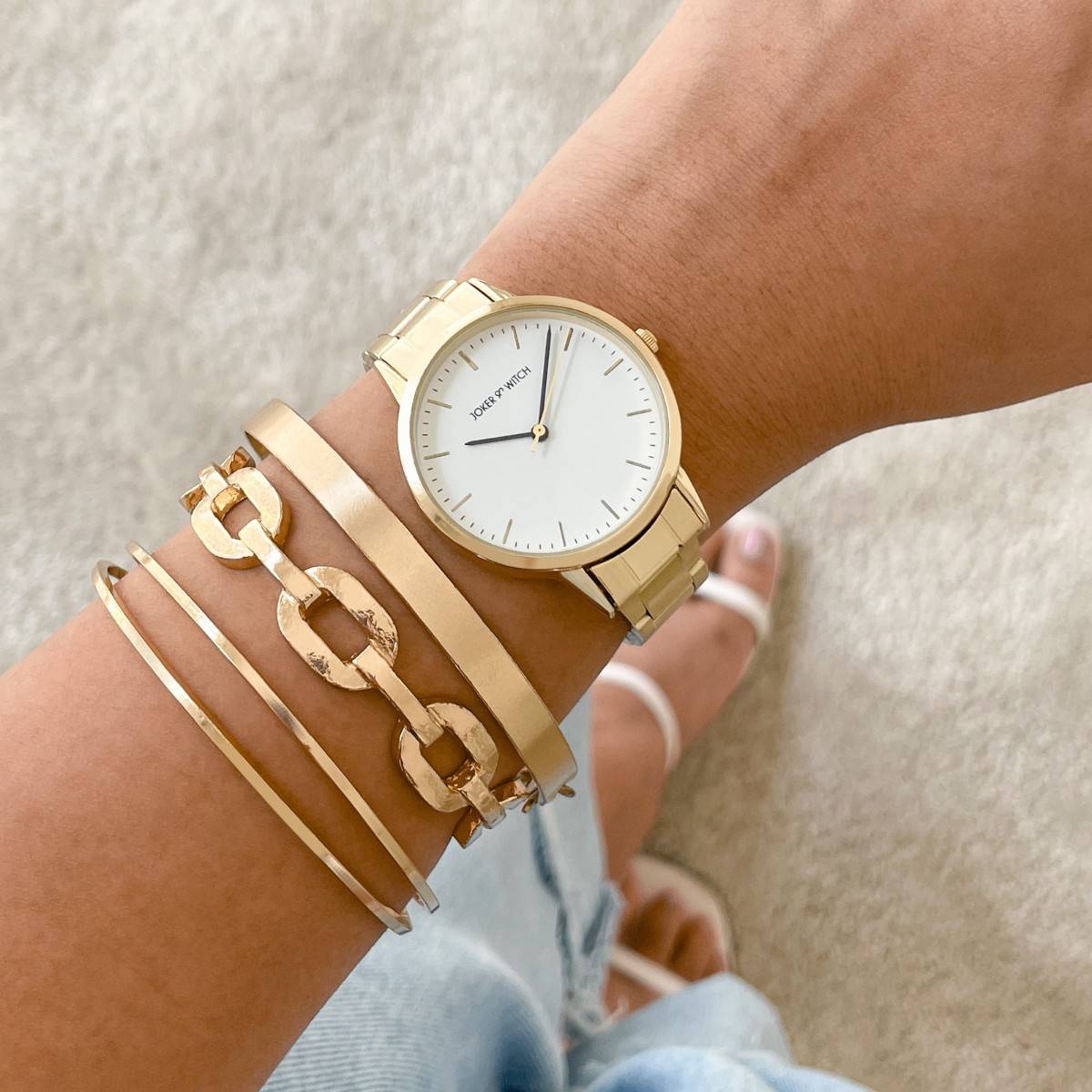Joker & Witch Shaileen Gold Watch Bracelet Stack (L)