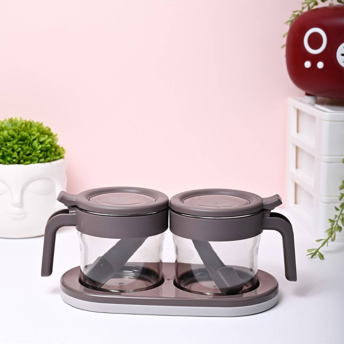 Voncasa Grey Color Plastic Basket (Pack of 2)