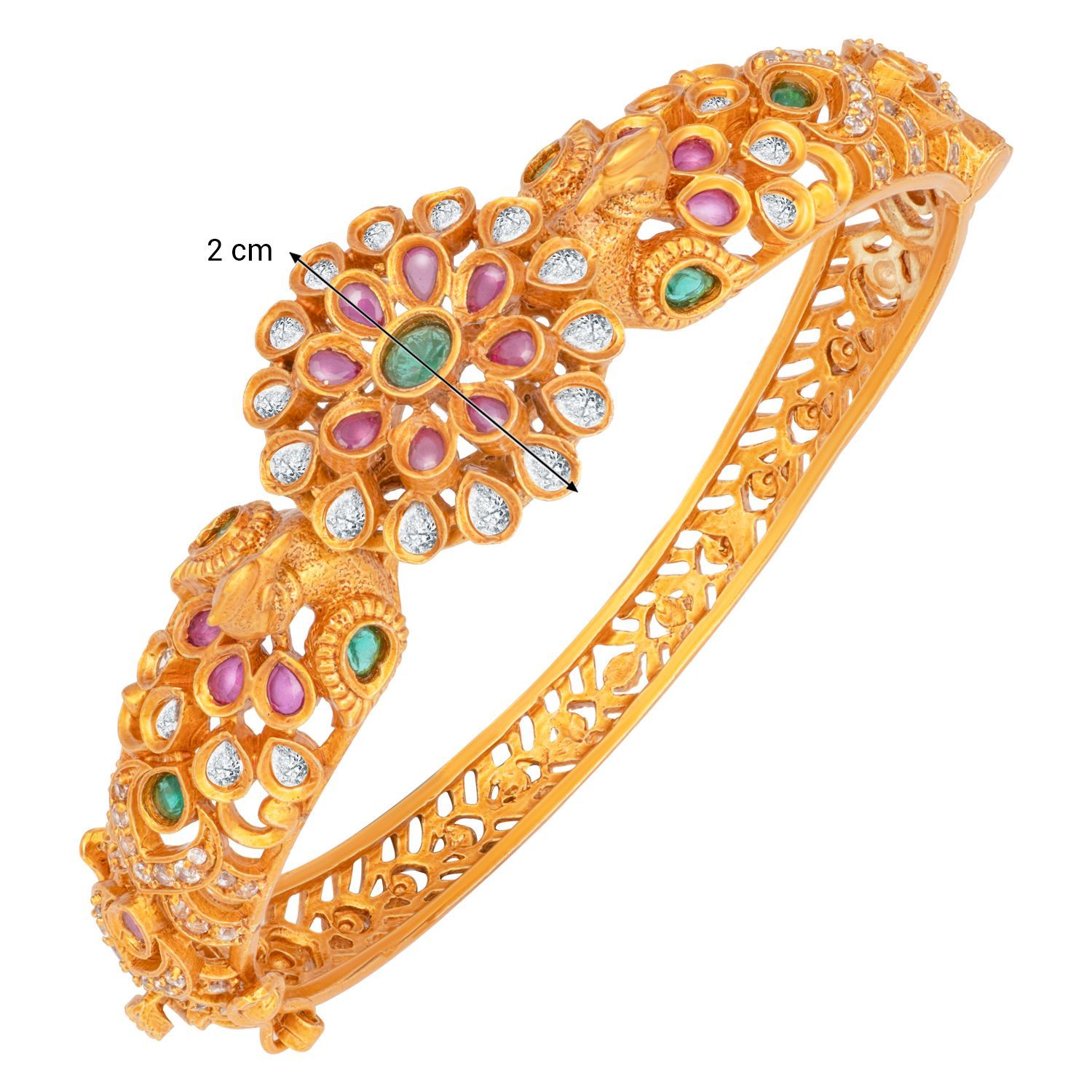 Peora Temple Jewellery American Diamond Floral Peacock Kada Bracelet ...