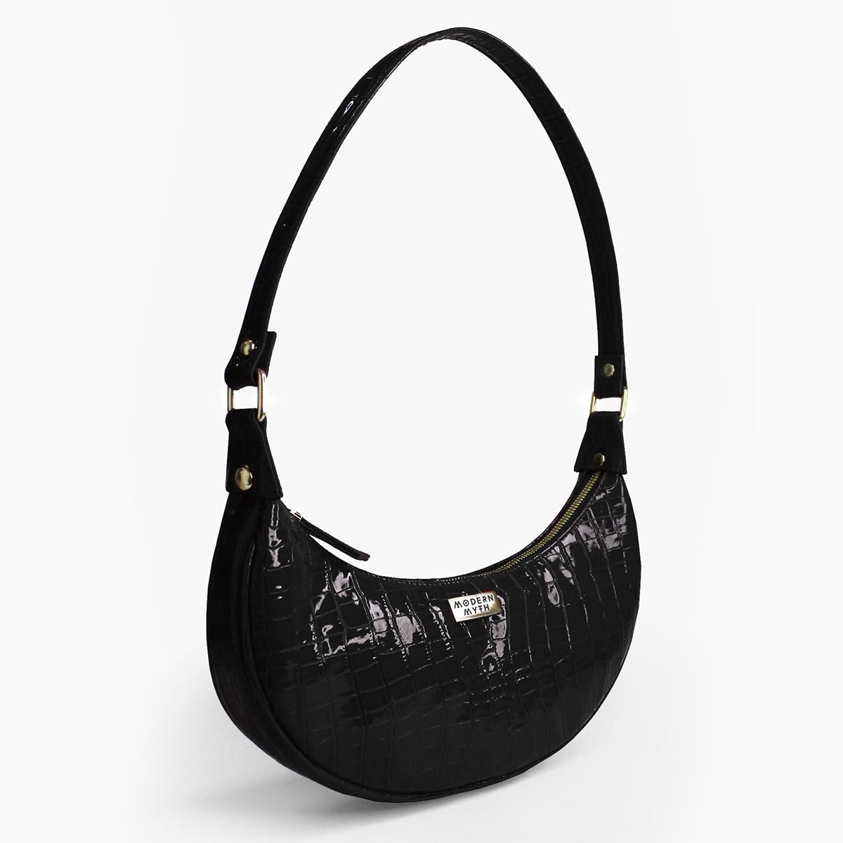 Modern Myth Black Croco Half Moon Baguette Shoulder Bag