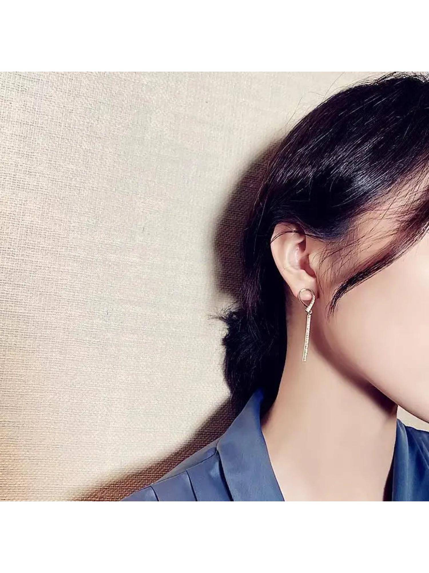 Salty Waterdrop Shape Ribbon Dangle Zircon Drop Earrings