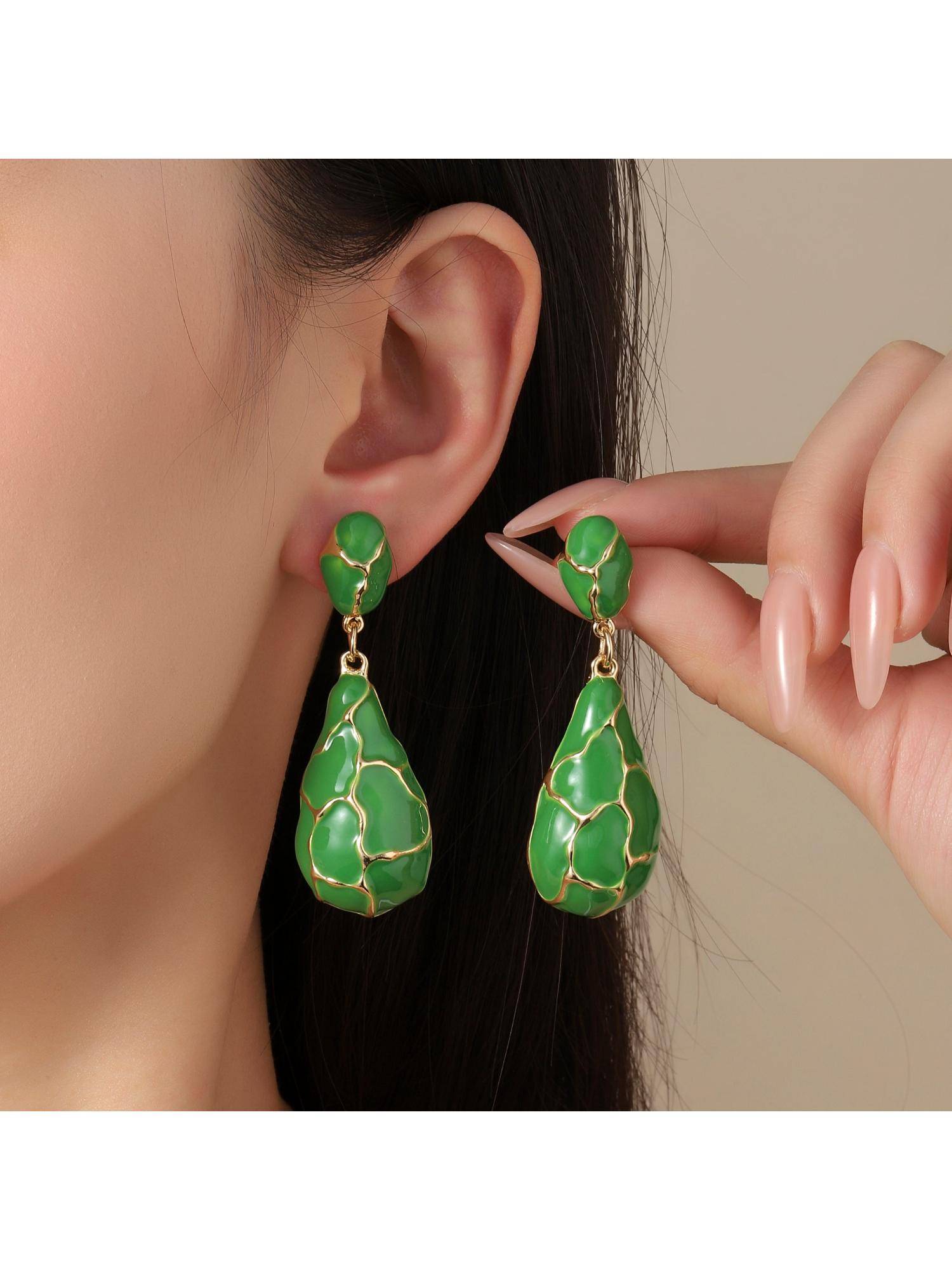 Salty Earthy Enamel Luxury Gold Drop Earrings