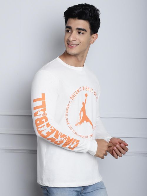 Buy DOOR74 Men Printed Off White Color Regular Fit Long Sleeves T