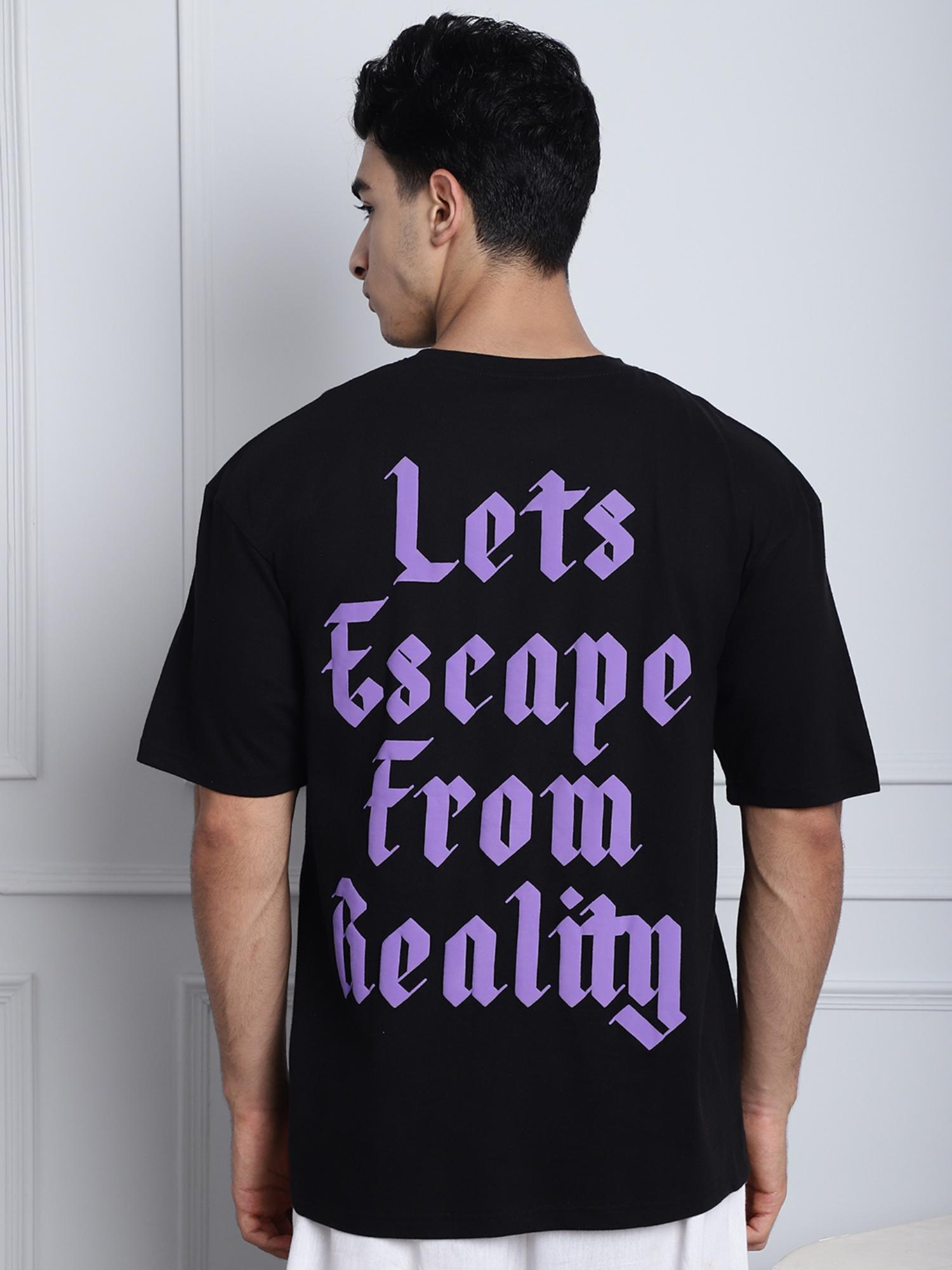 Buy DOOR74 Men Black Lets Escape From Reality Puff Print Premium