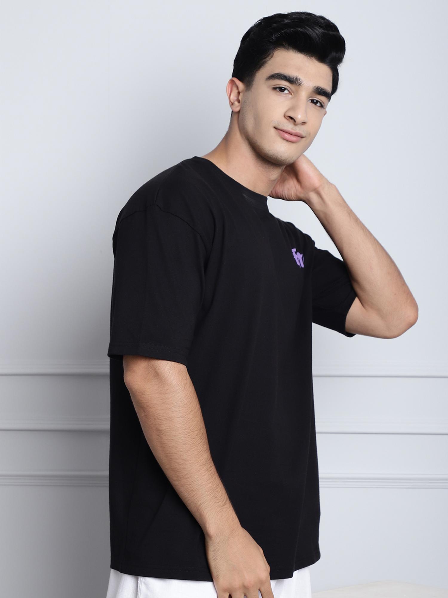 Buy DOOR74 Men Black Lets Escape From Reality Puff Print Premium