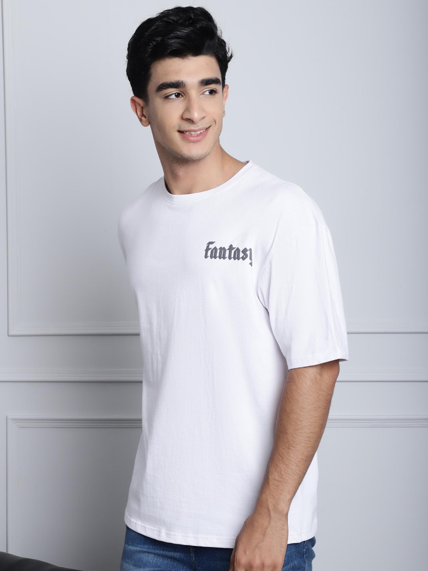 Buy DOOR74 Men Off White Lets Escape From Reality Puff Print