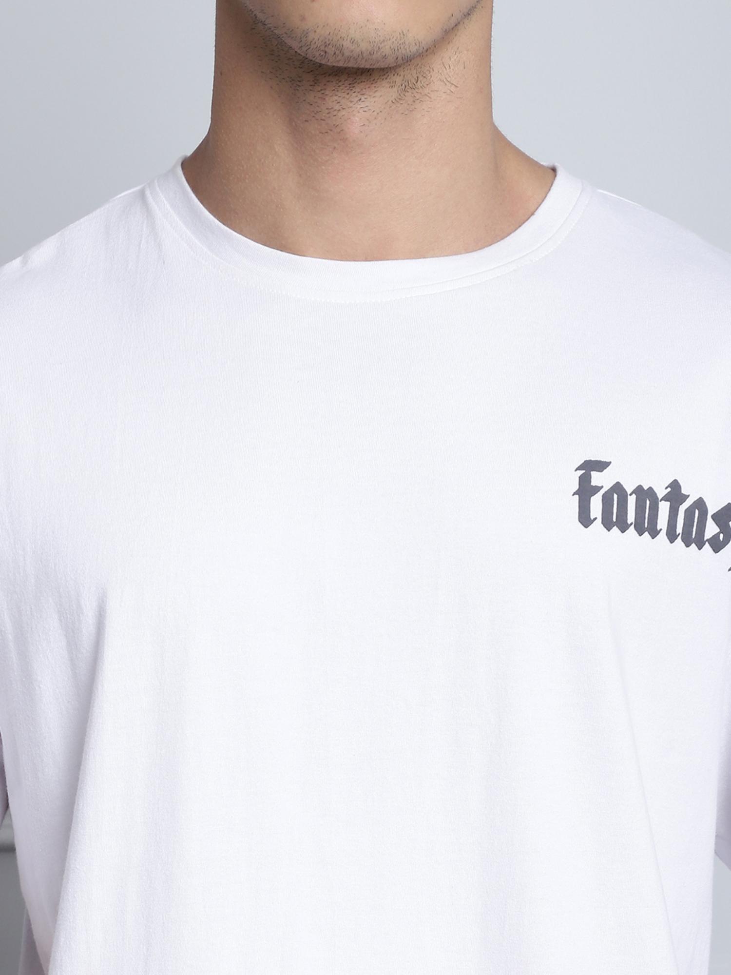 Buy DOOR74 Men Off White Lets Escape From Reality Puff Print