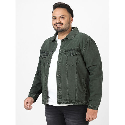 Buy Urbano Plus Men Olive Green Regular Fit Washed Full Sleeve