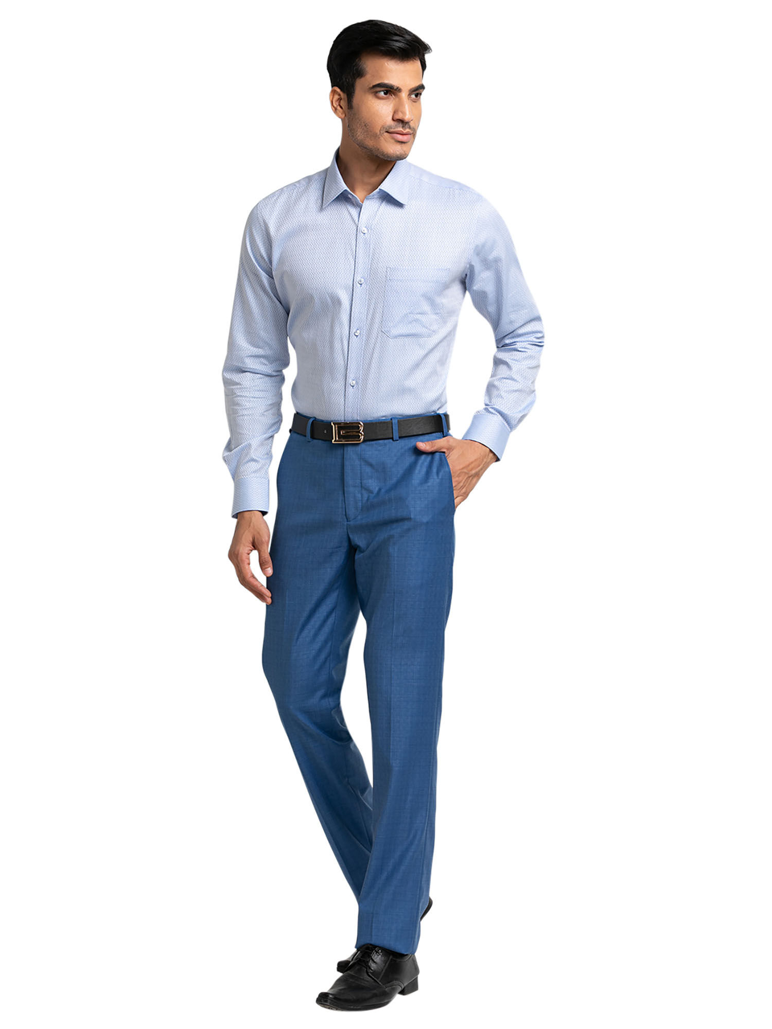 Buy Raymond Contemporary Fit Checkered Blue Trousers Online