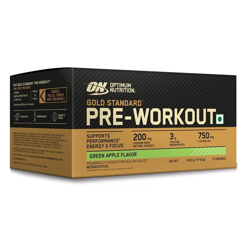 Optimum Nutrition (ON) Gold Standard Pre-Workout Single Serve Packs - Green Apple (Pack Of 15)