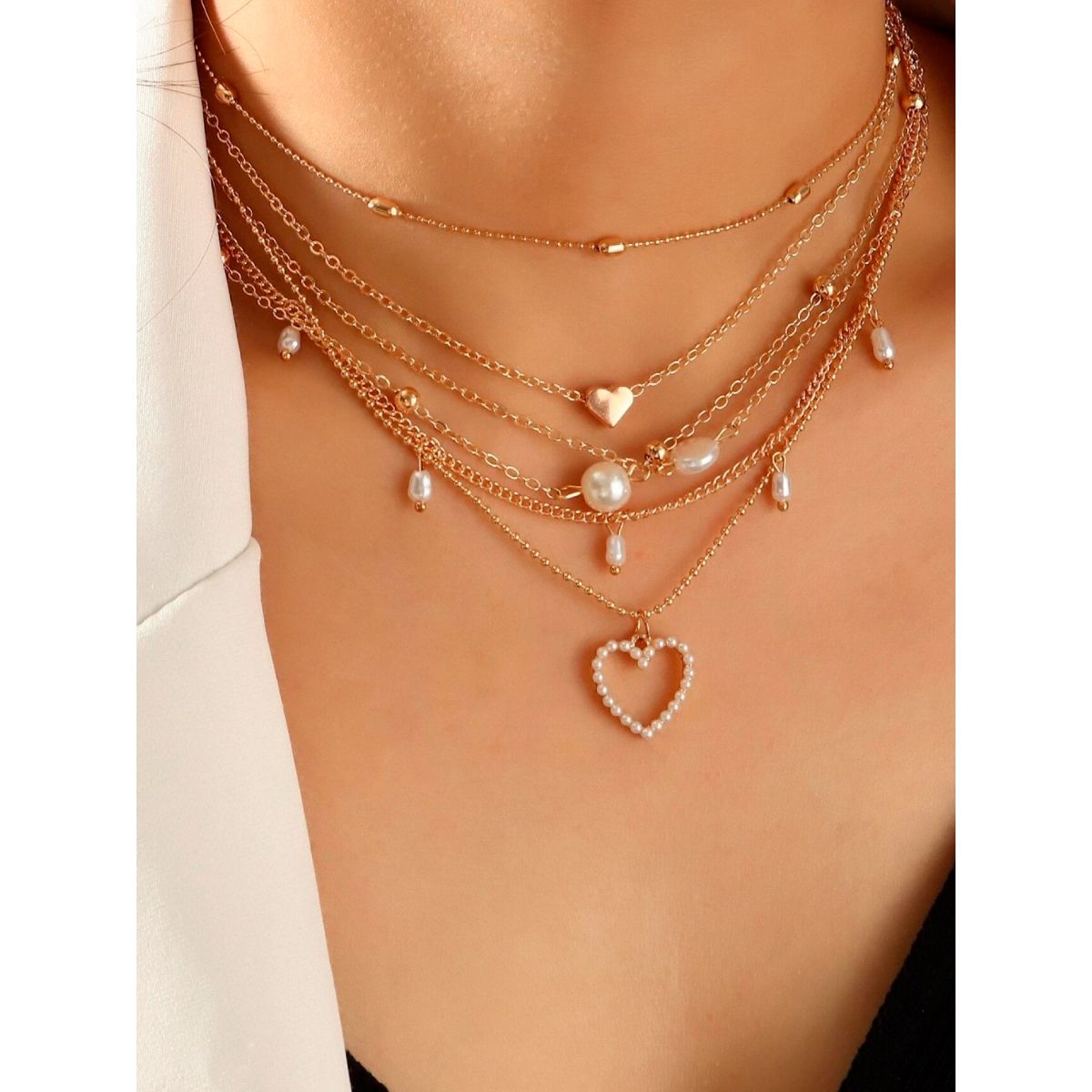 Coin Multi Layer Pearl Choker Necklace