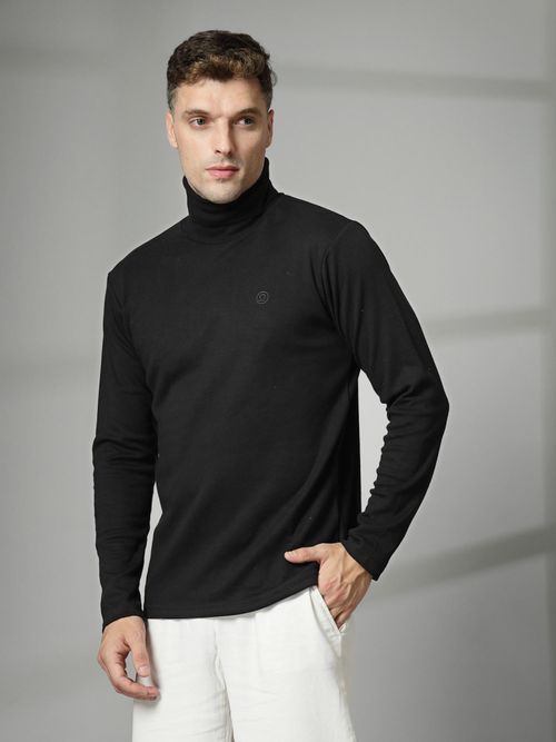 Buy CHKOKKO Mens Black Cotton Turtle Neck Full Sleeves T-Shirt Online