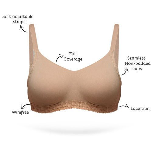 Buy Inner Sense Organic Seamless Laced Bra - Nude (36B) Online