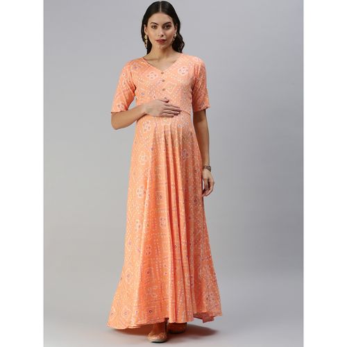 Buy Swishchick Orange Fit and Flare Maternity Dress Online