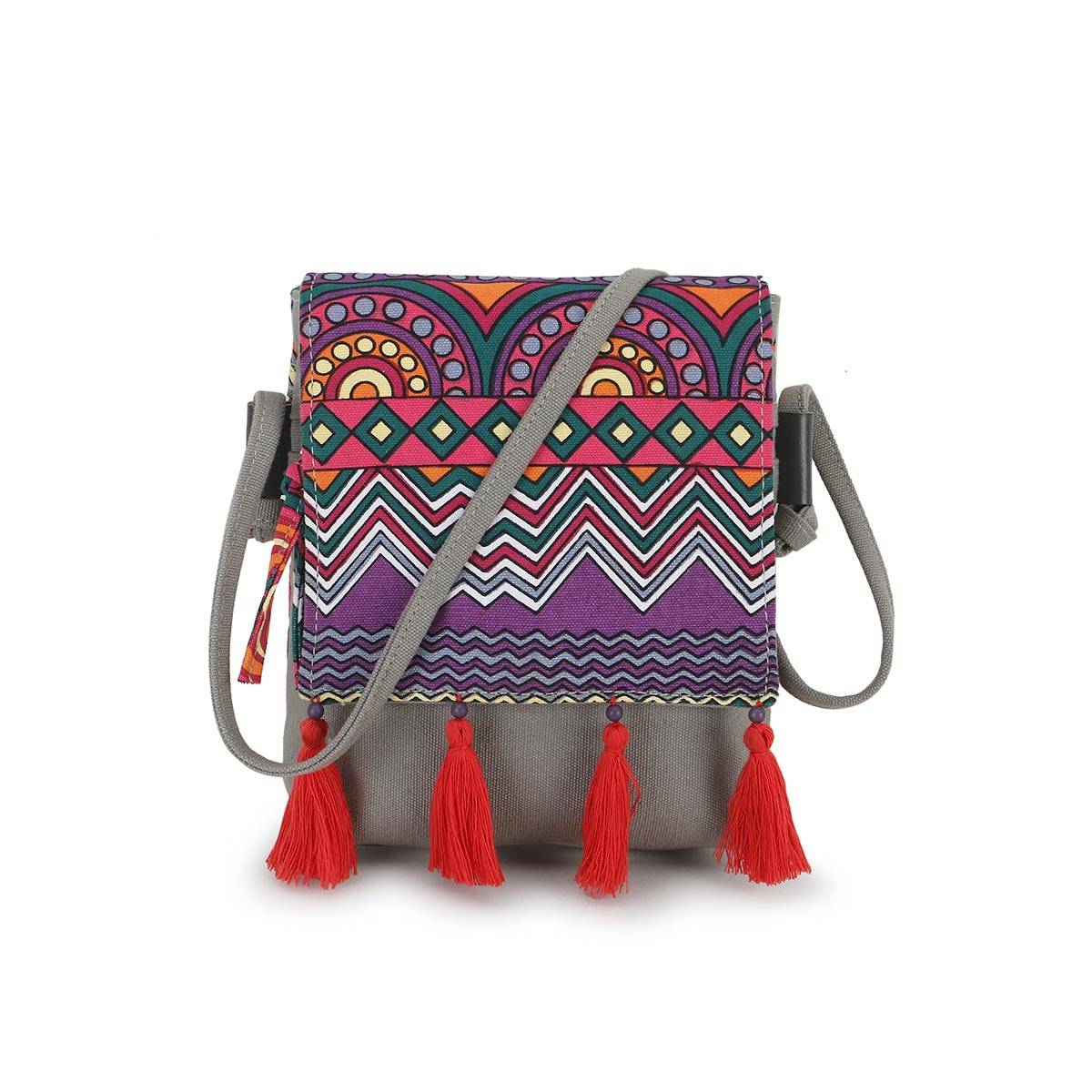 Anekaant Rangoli Grey & Multi Polycotton & Canvas Abstract Digital Printed Sling Bag
