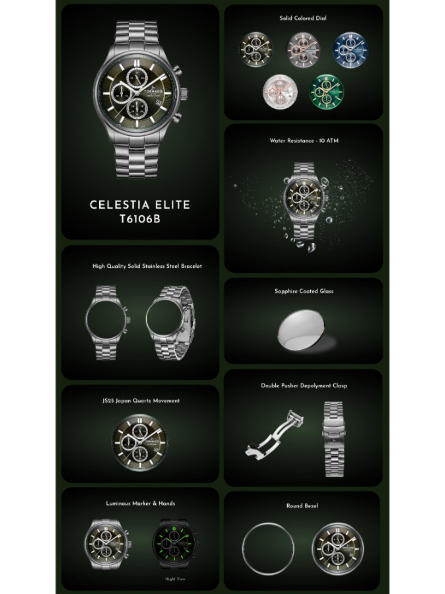 Buy Tornado Green Stainless Steel Chronograph Watch (T6106B-Xbxh