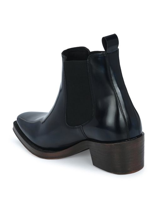 Delize Mens Blue Vegan Leather Cuban Heeled Chelsea Ankle Boots