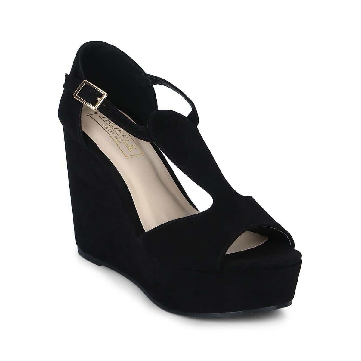 Black peep toe online wedge sandals