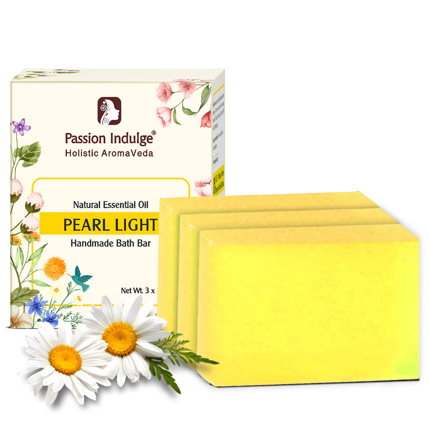 Passion Indulge Natural Handmade Bath Bar Soap - Pearl Light (Pack of 3)