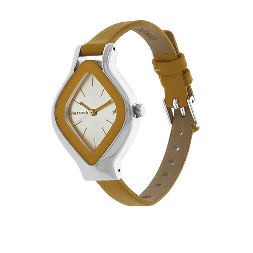 Buy Fastrack Silver Dial Yellow Leather Strap Watch Online