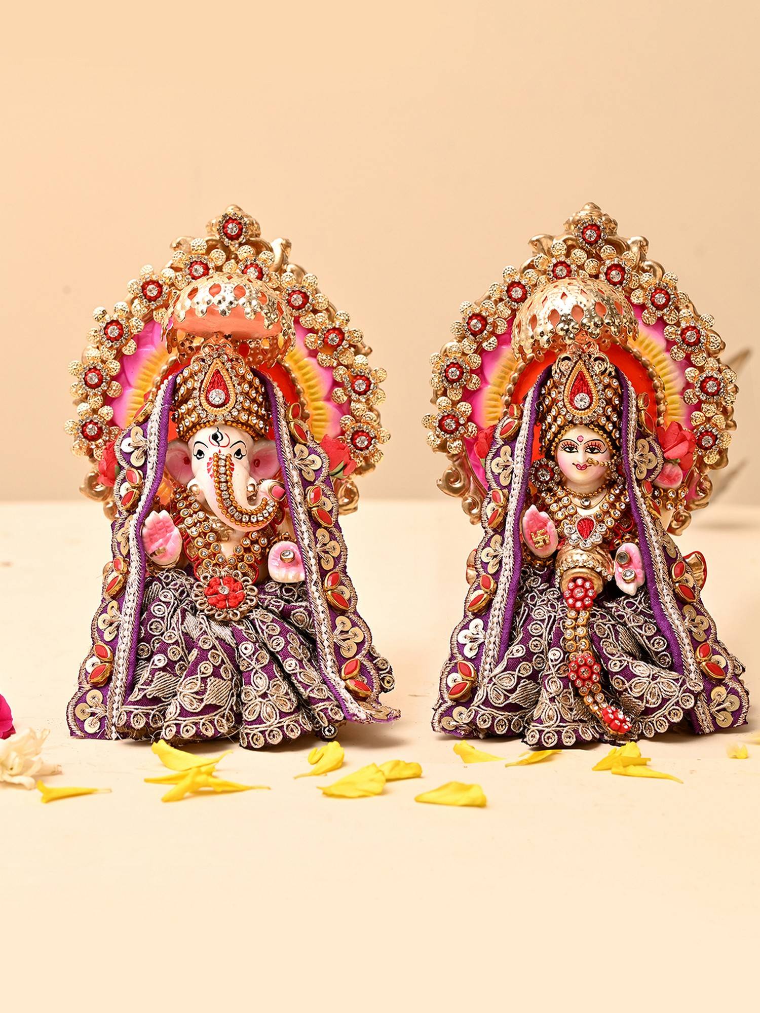 AAPNO RAJASTHAN Purple Designer Lakshmi Ganesh Idol (Set of 2)