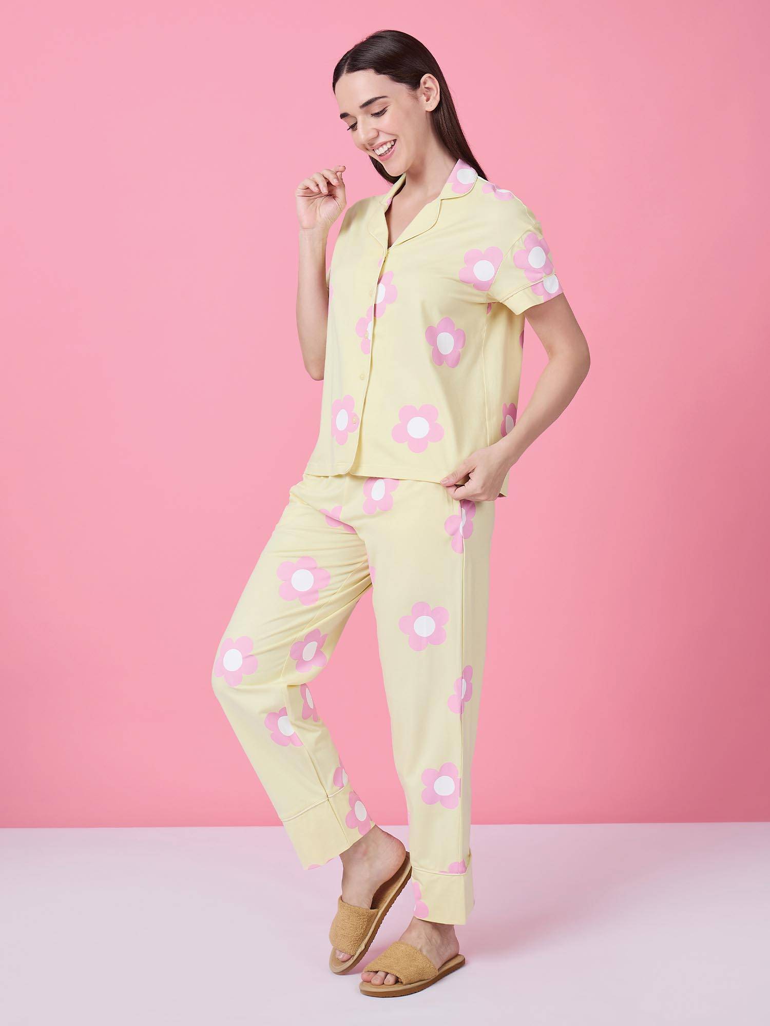 Buy Sweet Dreams Womens Floral Printed Front Open Pyjama With Shirt ...
