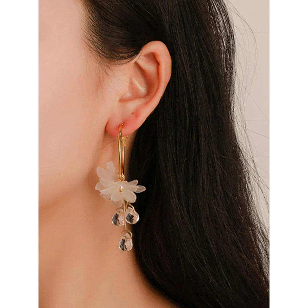 Jewels Galaxy Women Gold Plated Translucent Floral Drop Earrings