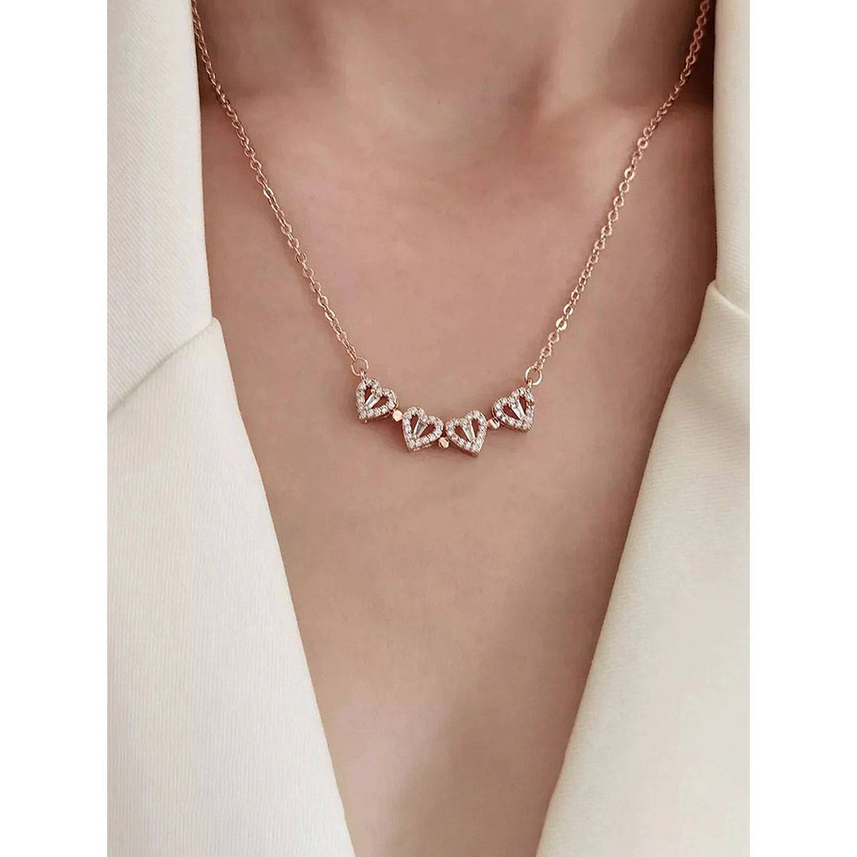 Jewels Galaxy Women Hearts Clover Design Openable Magnet Rose Gold Plated Necklace