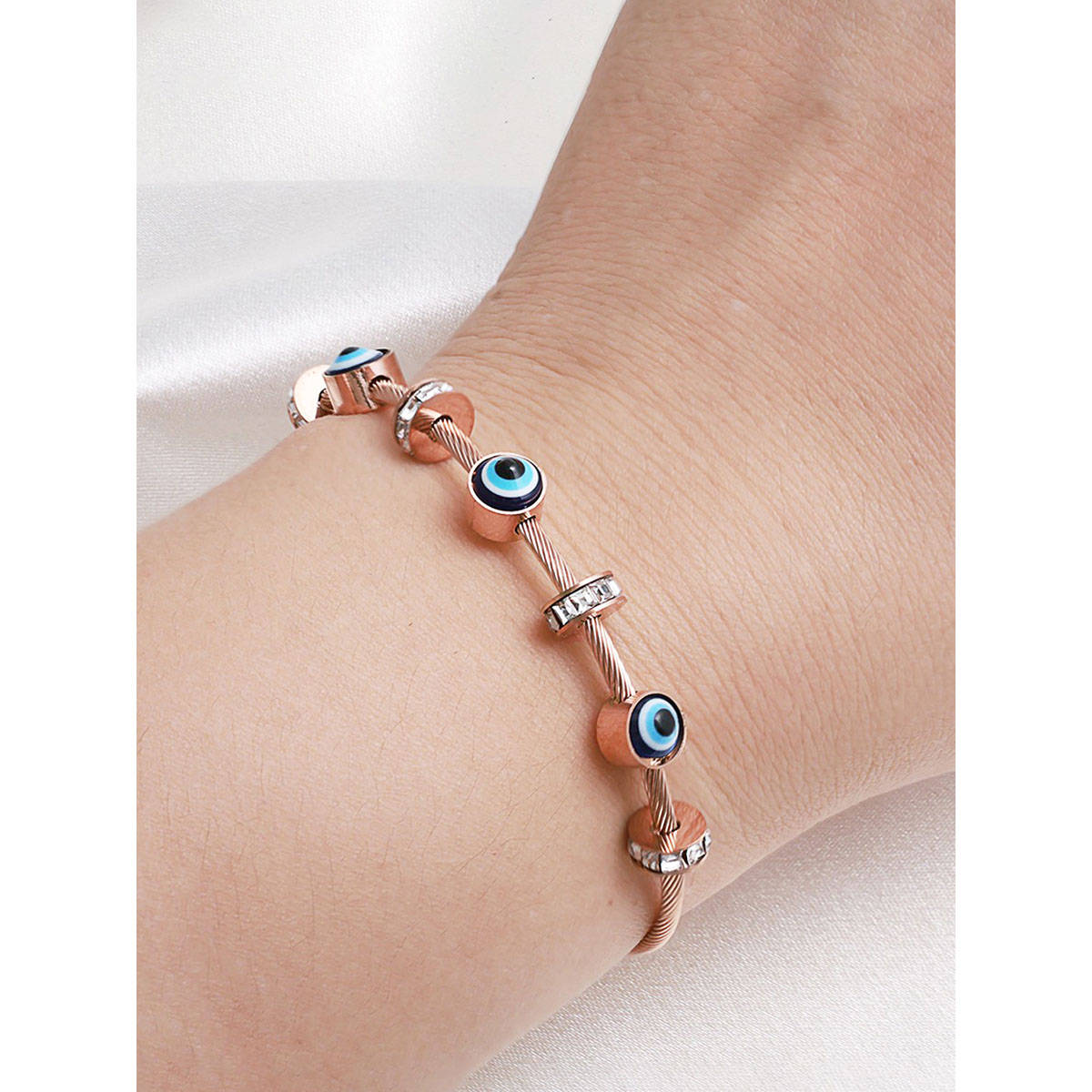 Jewels Galaxy Women Stainless Steel Rose Gold-Plated American Diamond Anti Tarnish Bracelet