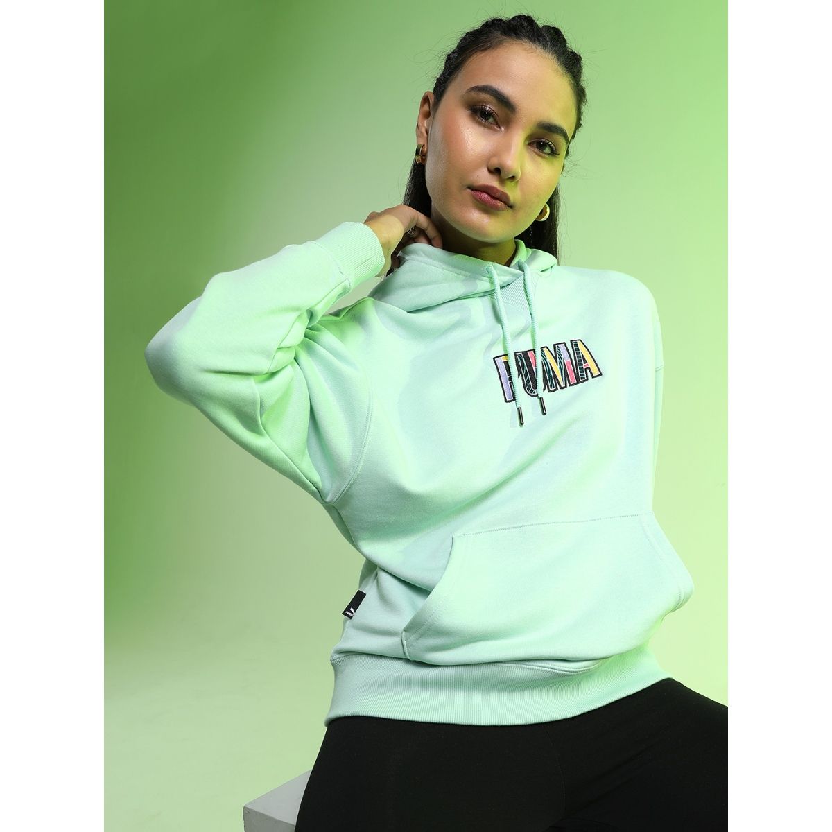 Olive green cheap puma hoodie womens