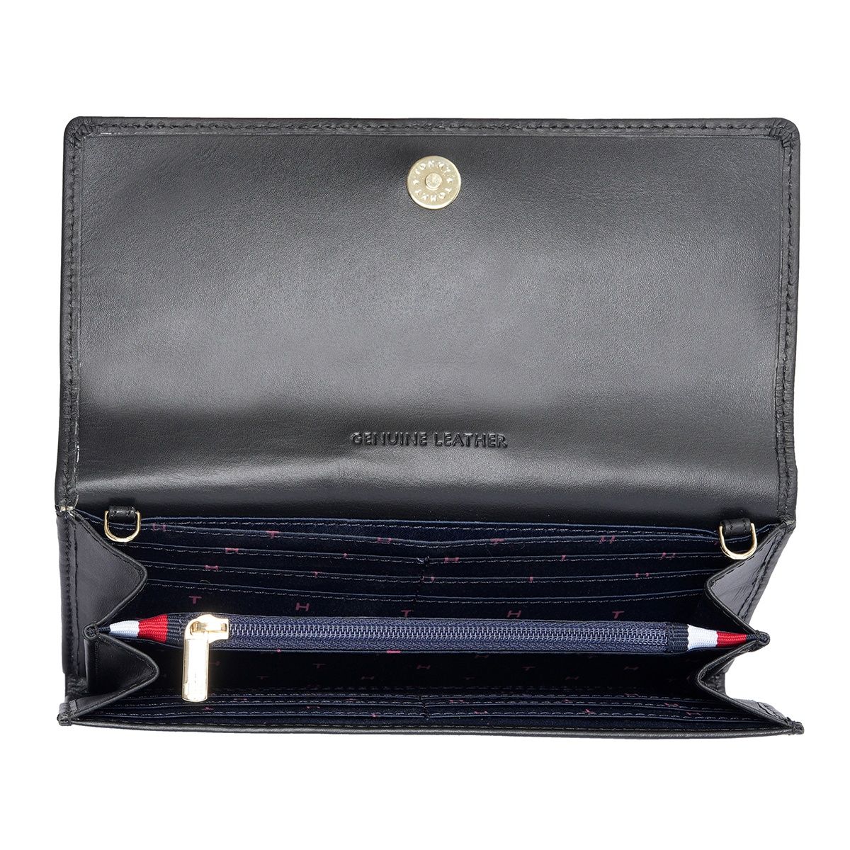 Buy Tommy Hilfiger Women Margarita Flap Wallet With Sling Chain Black