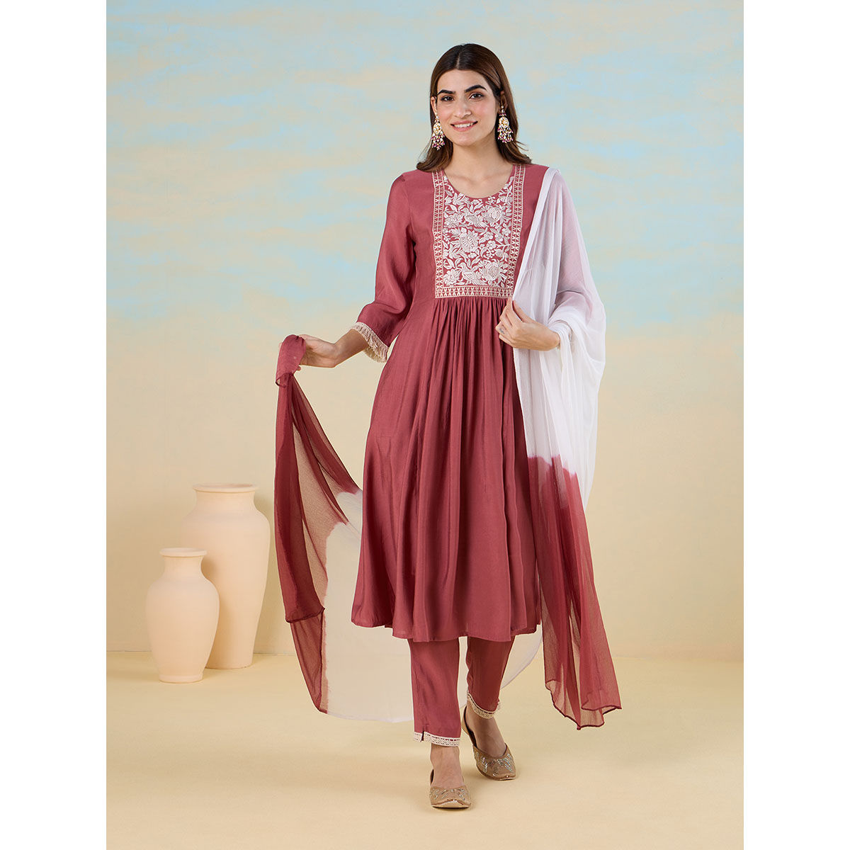 Onion Kurta Digital Print With Single Thread Work Aligadhi Pant main image 0