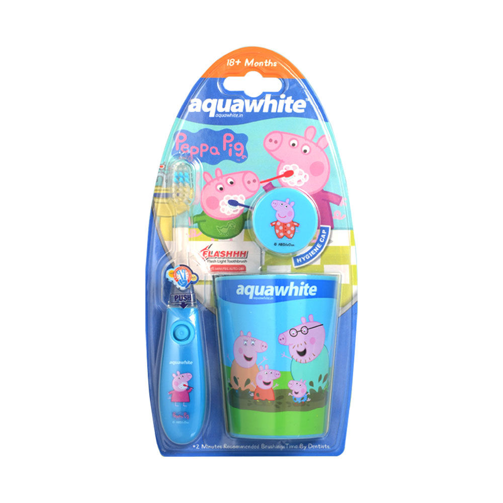 aquawhite Kids Peppa Pig Flashh Toothbrush with Rinsing Cup - Set of 3(18+MONTHS)(Color may very)