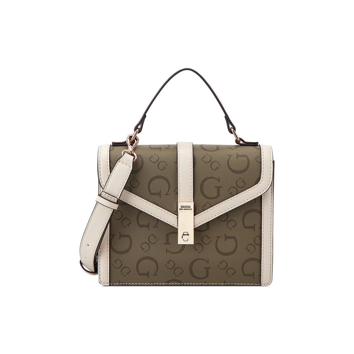 Guess Olive Monogram Delvin Crossbody Flap Bag