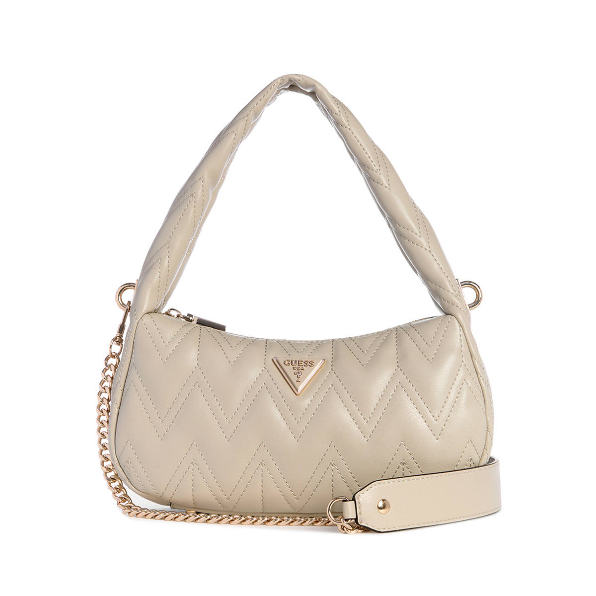 Guess Cream Quilted Eda Top Zip Shoulder Bag with Detachable Strap